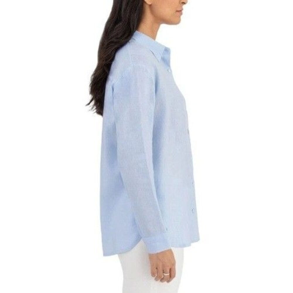 BlankNYC Women's XXL Blue Linen Blend Button Up Shirt NWT - Picture 2 of 3